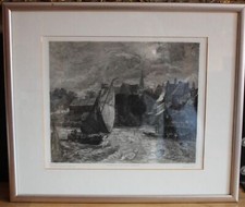 Radierung   Mondschein bei