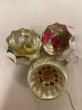 ANTIKER CHRISTBAUMSCHMUCK 3 REFLEXKUGELN KUGEL ENGELSHAAR BUNT LAUSCHAER GLAS