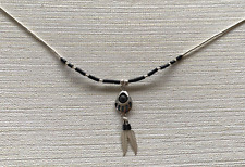 Kette Anhänger 925 Silber schwarze Steine Federn U.S.A 40,5cm lang 3,30g HS1148