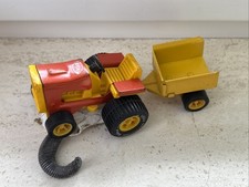 VINTAGE 1970'S PRESSED STEEL TONKA TRACTOR WITH TRAILER, Lenkrad defekt!