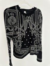 Hermès Paris brides de gala cashmere sweater Pullover Kashmir schwarz weiß 42 40