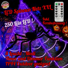 Halloween LED Spinnennetz 5M 250 Lila LED 8 Modi Fernbedienung XXL Riesen Spinne