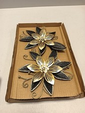 Schwarz Gold Metall Blumen Wanddekoration, 15“ 3D Mehrschichtige Moderne Florale