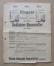 orig. Prospekt Radfahrer Hosenraffer / Grünwald Hagen Westf. / ~1900 Fahrrad