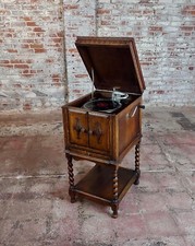 Itonia " Hand- Kurbel " Grammophon W / Schöne Geschnitzte Eiche Schrank C 1910s