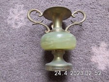 ** Kleine Vase mit Henkeln aus Messing und grünem Onyx, Amphore Vintage Deko **