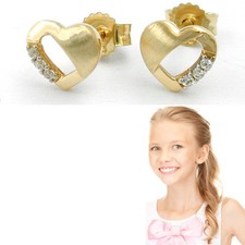Mädchen Damen Herz Ohrstecker Zirkonia Kinder Ohrringe Echt Gold 585 14 Karat