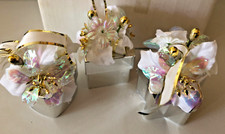 Mini Geschenkschachtel Schmuck-Box mit Blumen 5cm WÜRFEL Form Vintage