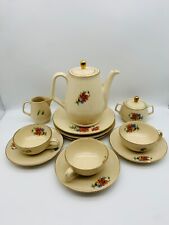 Bunzlau Kaffeeservice !Antik Selten!  12 Teile Blumenmuster Elfenbein Goldrand