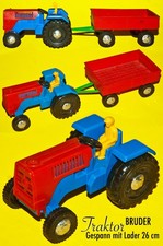 BRUDER SCHÖNER PLASTIK BULLDOG TRAKTOR 11cm mit HÄNGER 11cm 1970er JEAN HÖFLER