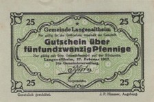 25 PFENNIG 1917 Stadt LANGENALTHEIM Bavaria UNC DEUTSCHLAND Notgeld #PB963.D