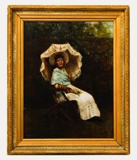 Gerahmtes Öl Aus Dem Späten 19. Jahrhundert - Dame Unter Dem Sonnenschirm.