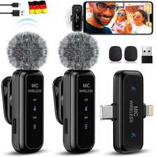 2x Kabellos Lavalier-Mikrofon Wireless Ansteckmikrofon für Handy-Live-Stream Set