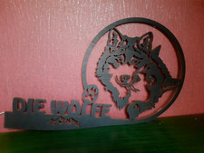 3 D Wandbild Wolf / Wölfe aus Holz, beleuchtet, Wanddeko, LED Lichterkette