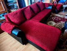 rotes/ schwarzes (Schlaf-) Eck-Sofa / Couch mit Federkern