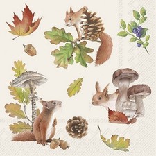 20 Servietten Fall Squirrel Eichhörnchen Tiere Blätter Pilze Zapfen Wald 33x33cm