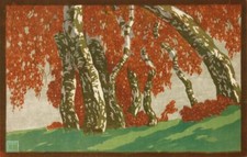 Birches autumn woodcut carl - woodcut,