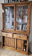 Büffetschrank, Geschirrschrank, Vitrine aus Birke massiv, Rückwand furniert