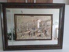 Vintage Creazioni Artistiche Relief Spiegel Bild Fischer Silber ARG 925