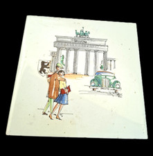 Fliese Keramik Brandenburger Tor Berlin 60er handbemalt 15x15 vintage