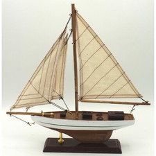 Luxus Segelyacht Modell 33 x 34 cm Holz Leinen Boot Yacht Schiff #D