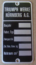 Typenschild Triumph Werke Nürnberg A.G.