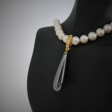 Vario Clip Anhänger Muschelkernperlen 8x30mm Peacock / Anthrazit /Schwarz Unisex