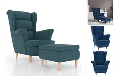 Ohrensessel Mit Hocker Blau