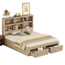 Doppelbett 160x200 cm Holzbett mit Schrank Bücherregal und Schubladen Jugendbett