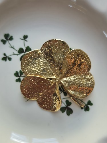 Brosche kleeblatt vergoldet - kleeblatt,