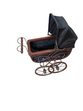Nostalgie Puppenwagen groß Vintage Holz/Metall Räder bewegbar, Verdeck klappbar