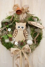 Türkranz Eule natur Frühling Sommer Willkommen Landhaus Shabby taupe creme