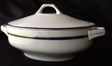Antike Porzellan signiert groß Ragout Terrine Schüssel mit Deckel Blau Golddekor