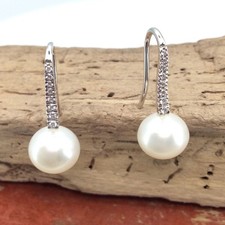 Ohrhänger 750/18k Weißgold Diamanten 0,25ct Perle 16x Brillanten #2855