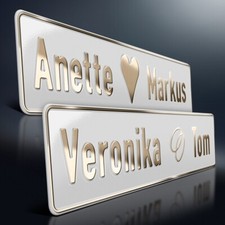 1x Hochzeit Aluschild | Wunschtext Goldprägung | Herz & Ringe | Deko Kennzeichen