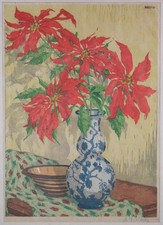 Martin Erich Philipp. METH. Blumenstillleben. Weihnachtssterne. Farbholzschnitt.