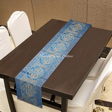 Deko Brokat Tischläufer Jacquard Blau Elefant Lange Indische Tischdecke
