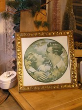 alter Bilderrahmen Holz vergoldet mit Bild Liebespaar Ornamente Original Vintage