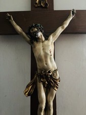 Sehr altes großes Kruzifix Kreuz Holz mit Jesusfigur Metall 19.Jhd 61 cm
