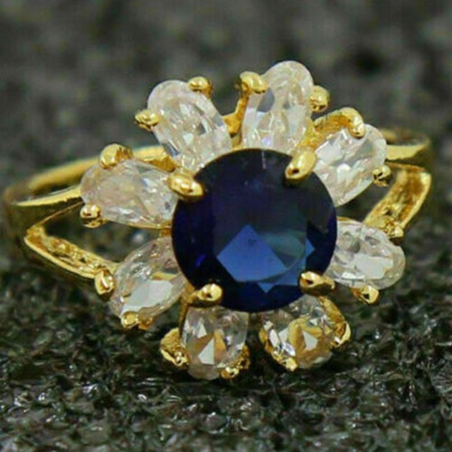 Blau saphir ring karat - 2, rund