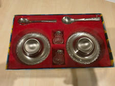 Vintage Set 2 Eierbecher 2 Löffel 2 Mini Salz Streuer # Vintage