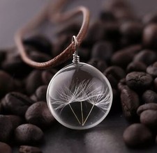 Halskette Pusteblume Kette Anhänger Löwenzahn Glaskugel Kugel Silber