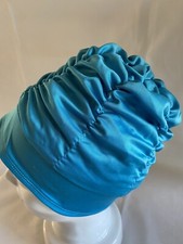 Fashy Badehaube Badekappe Duschhaube Rüschen Haube Mütze Blau Vintage Retro Rar