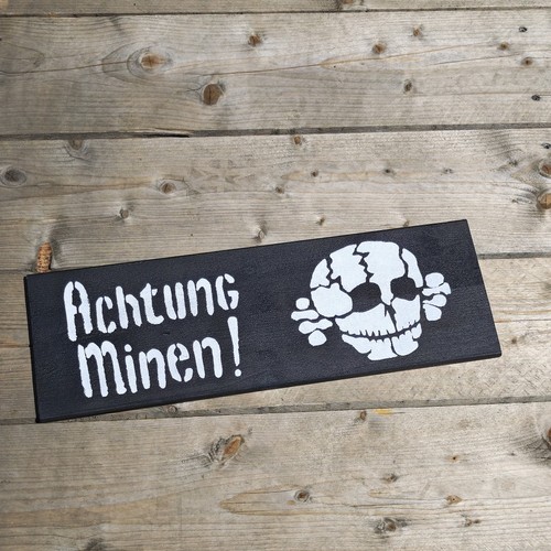 Holzschild achtung minen skull - holzschild,
