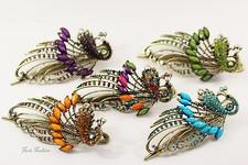 Haarklammer Haarspange Pfau Strass 6 FARBEN Vintage Haarschmuck A508