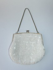 Handtasche - Perlenstickerei - weiss - Rocaillen - Vintage