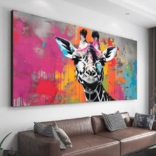 XL LEINWAND BILD ER BIS 175x95x5 BANKSY GRAFFITI GIRAFFE TIERE BUNTES WANDBILD