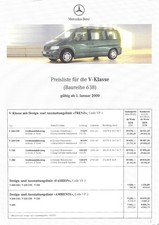 Mercedes V-Klasse 638 Preisliste 01/2001, 6 Seiten - Neuwertiger Zustand 