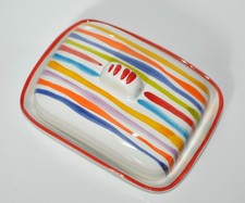 BASSANO KERAMIK  Butterdose BUNTE LINIEN  Rot MEDITERRANES GESCHIRR