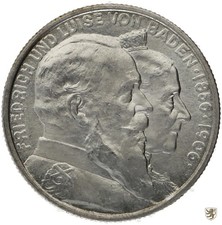 BADEN, 2 Mark, 1906, Friedrich - Zur goldenen Hochzeit, Jg. 34, vorzüglich